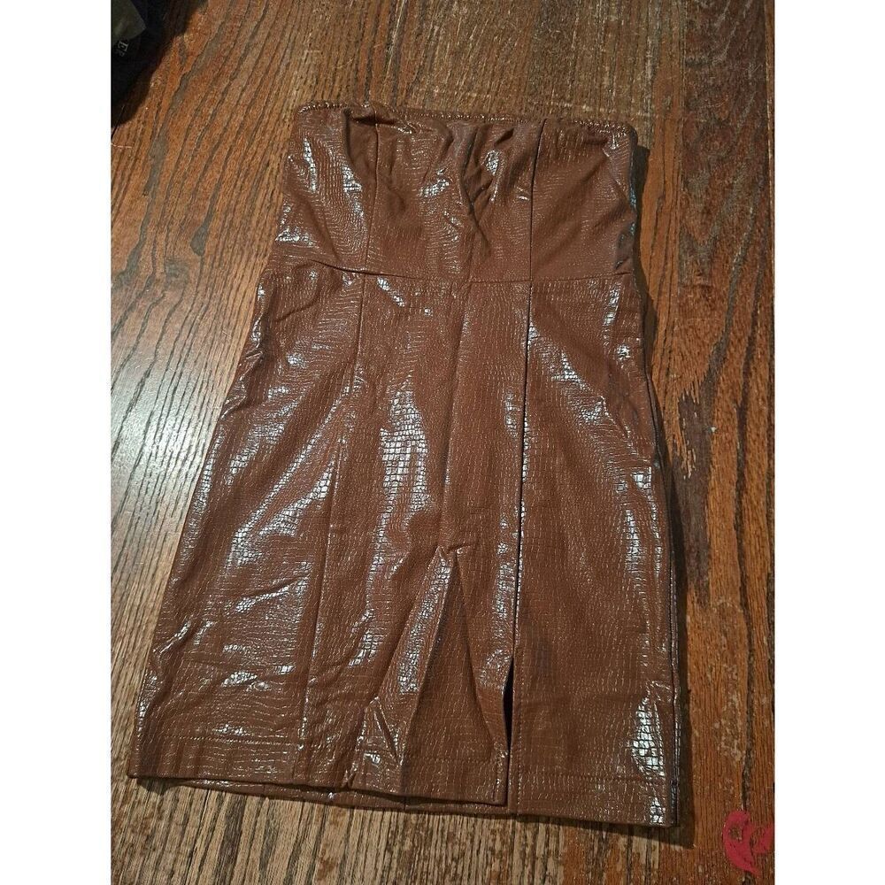 Forever 21 Brown Polyurethane Mini Dress Women Small Sleeveless Rear Zip Club